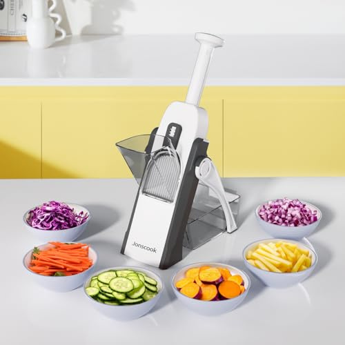 Jonscook Sicherer Gemüseschneider - Multifunktionaler Küchenhelfer Mit Pommes-Frittier-Schneider, Zwiebelschneider, Obstschneider, Würfel, Mandoline