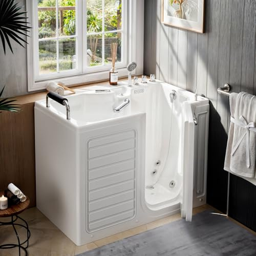 Empava Walk in Tub, 54 Whirlpool Bathtub with 12 Air & 13 Water Jets, Heated Massage Soaking Tub, 20% Wider Outward Swing Door, Right Drain,Walk-In Bathtub for Seniors, Acrylic
