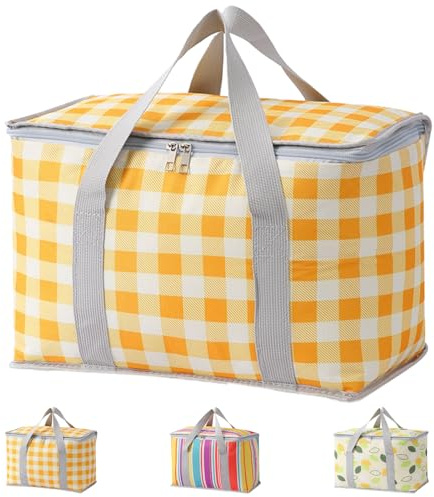 LaresDay Isolierte Kühltasche 14L (35x20x20cm)900D Oxford - Wiederverwendbare für Camping, Picknick, Strand & Einkaufen | Kühlbeutel mit Tragegriff für Lieferung & Outdoor-Aktivitäten (Gelbes Gitter)