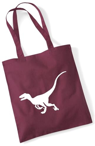 Huuraa Jutebeutel Velociraptor Dinosaurier 10 Liter Burgundy Baumwolle Tasche Geschenkidee
