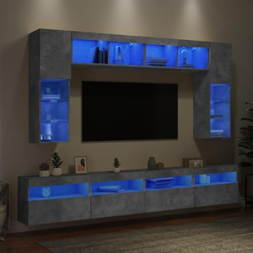 WSJHUHK Meubles, centres de divertissement et meubles TV, ensemble de 8 meubles muraux TV avec lumières LED, gris béton