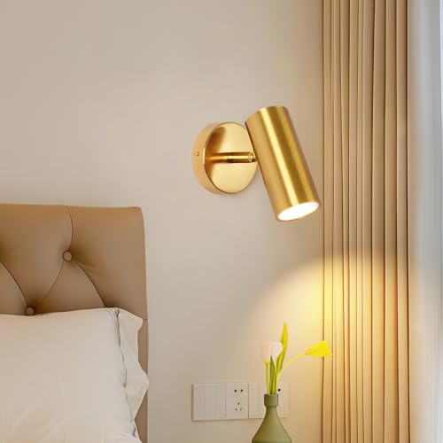 zhxinashu LED-Leselampe, Schwenkbare Wandlampe Innen mit Schalter | 5W Austauschbare E27-Lampe, 360° Horizontal & 90° Vertikal Schwenkbarer Kopf, Warmweißes Licht, Goldene Wandleuchte für Flur