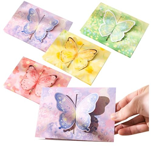 MUWINC Schmetterling Danke Karten, 3D Geburtstagskarte, 14x10cm | 12 Stück, 4 Farben, Für Enge Familienmitglieder Oder Freunde Zu Geburtstagen, Feiertagen Usw.