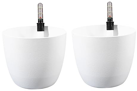 DECOMELODY Pot de Fleurs Automatique en Plastique Blanc Rond Arrosage Automatique Passif, Lot de 2pcs pour Jardin Intérieur et Extérieur