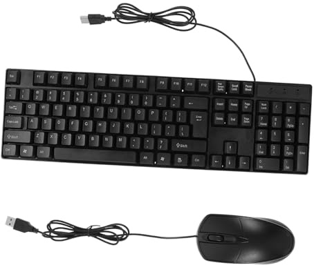 MERRYHAPY Combo de Teclado y Ratón Silencioso USB Cable para Oficina y Hogar, Diseño Simple, Teclado Respuesta Estable y Ratón Óptico de Alta Precisión, Color Negro
