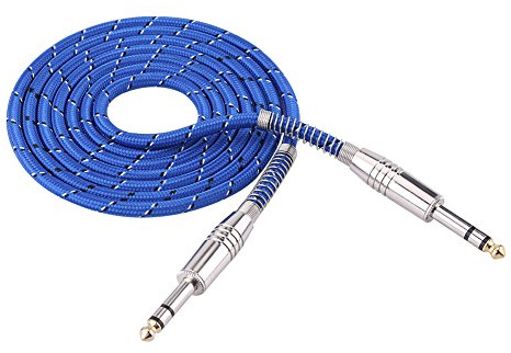 BAFOVY Male to Male Audio, 6.35mm Stereo Jack Cable 1 4 Inch Cord with Mesh Anti Break Coil for Electric Guitar Mixer Speaker (1m 1.8m 5m 10m 15m 20m) (1.8 meters)