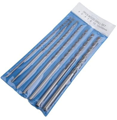 IWOWHERO Juego de Brocas para Madera y Plástico de Acero al Carbono de 300 MM 7 Piezas Tamaños 1/8' a 1/2'' Brocas Largas para Carpintería Perforación Madera Dura y Contrachapado