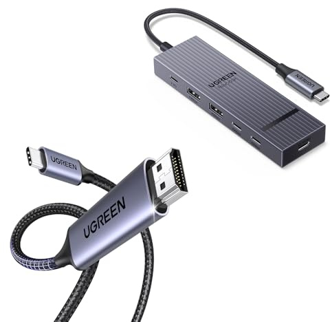 UGREEN Hub USB C con Salida de Video USB-C 4K 60Hz y Cable USB C a DisplayPort 1.4 8K 60Hz