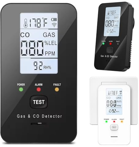 2026 New Carbon Detector, 4-in-1 Carbon and Gas Detector with Audible & Visual Alarm, Temperature, Humidity, Carbon Monoxide Detector Plug in Wall, Plug & Play, CO Detector for Home, Apartment (Black)