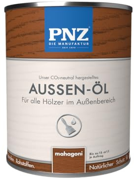 PNZ Außen-Öl | Nachhaltig hergestellt mit regionalen Rohstoffen | Made in Germany | Holzdeck, Holz-Terrasse, Fenster, Türen, Gartenhäuser, Spielgeräte, Gebinde:2.5L, Farbe:mahagoni