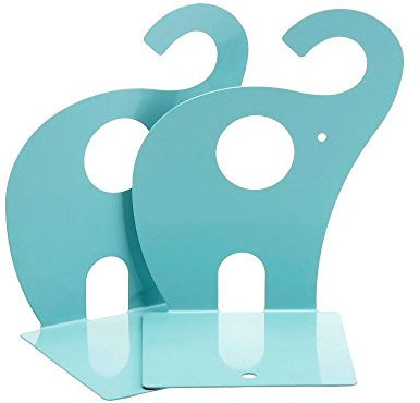 Gearmax Elefante sujetalibros, 1 par Niza Anti-Deslizamiento en Metal Bookends (Azul)