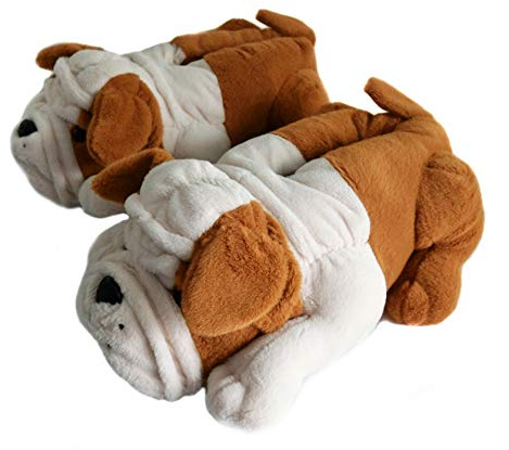 Pantoufles fantaisie pour homme, femme, enfant, animal en fourrure d’hiver, bouledogue - Marron - marron,41/44 EU