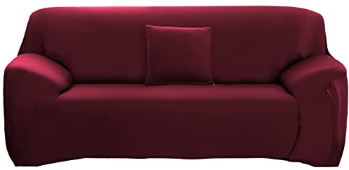 ele ELEOPTION Sofa Überwürfe Sofabezug Stretch elastische Sofahusse Sofa Abdeckung in Verschiedene Größe und Farbe Herstellergröße 195-230cm (Weinrot, 3 Sitzer für Sofalänge 170-220cm)