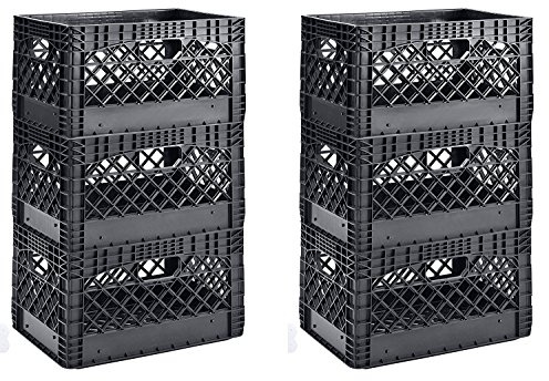 Muscle Rack PMK24QTB-3 24 quart 3 Pack black Heavy Duty Rectangular Stackable Dairy Milk Crates , 11 Height, 19 width (2 X 3 Pack)