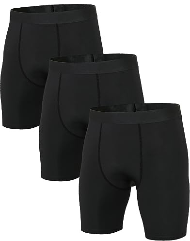 Niksa 3 Pack Mens Compression Shorts Gym Running Sports Underwear Base Layer Shorts Sports Undershorts Quick-Drying Fabric Men’s Workout Shorts with Compression Fit Black XL
