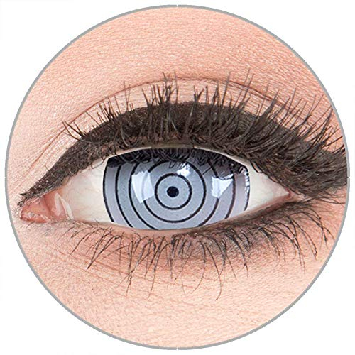 Farbige Kontaktlinsen zu Fasching Karneval Halloween in Topqualität von 'Glamlens' ohne Stärke 1 Paar Crazy Fun Mini Scleara graue 'Rinnegan Eye' 17 mm