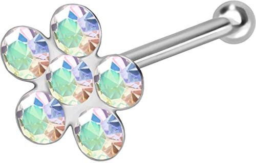 PIERCINGLINE 925er STERLING SILBER Nasenpiercing | KRISTALLBLUME | Piercing Nase Stecker | Farbauswahl