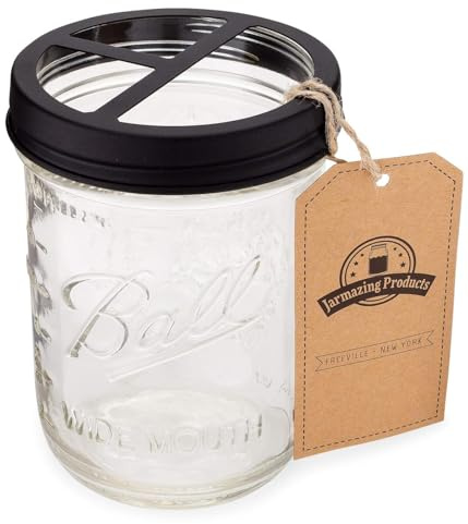 Jarmazing Products Mason Jar Toothbrush Holder – Black – with 16 Ounce Ball Mason Jar – Made from Rust-Proof Stainless Steel