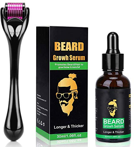 Derma Roller for Beard Growth + Beard Growth Serum - Stimulate Beard and Hair Growth - 0.5mm Derma Roller for Men - Amazing Beard Growth Kit