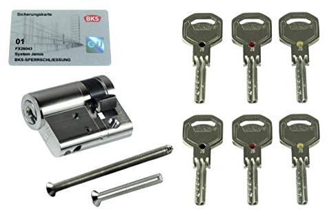 BKS Sicherheits Halbzylinder Janus Serie 46 (SN-TEC Sonderedition Schwarz/Rot/Gold), incl. 6 Schlüssel, Baulänge: 50mm (50/10 Gesamtlänge 60mm)