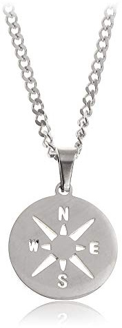 Made by Nami Herren Halskette mit Anhänger aus Edelstahl – Kreuz, Kompass, Flügel – Gliederkette, Handmade Schmuck