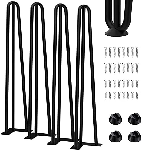 Thanaddo 71 cm Hairpin Furniture Legs with 2 Sizes Screws and 4pcs Floor Protectors Heavy Duty Solid Steel 3 Rod Table Legs Modern Home DIY Legs for Cabinet Bench Chair Coffee Table Desk, Black