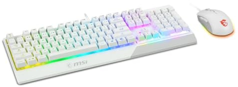 MSI Vigor GK30 Combo blanco, teclado RGB GK30 para juegos de 6 zonas y mouse para juegos GM11, repelente al agua y a prueba de salpicaduras, 5000 DPI