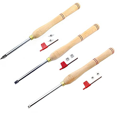 Outils de tournage sur bois à pointe de carbure Outils de tour à bois en carbure 3pcs Finisseur de précision plus rugueux en acier inoxydable avec manche en bois et 6 couteaux en carbure assortis