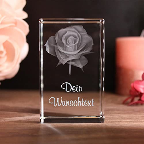 LoveGoals 3D Glaskristall Rose - Text: Dein Wunschtext - Beleuchtung: ohne LED-Leuchtsockel
