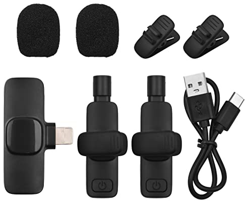 Camnoon Kabelloses Mini-Ansteckmikrofon, omnidirektionales Mikrofon, 2 Sender, 1 Empfänger mit Windschutz, Ersatz für iOS-Smartphones Live-Stream Interviewaufzeichnung Videokonferenz Online-Unterrich