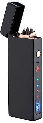 Personnalisé Briquet Électrique Indicateur de Batterie Briquet USB Plasma Rechargeable Coupe-Vent & sans Flamme, Briquet Double Arc avec Indicateur de Batterie pour Bougies/Grill (Noir)