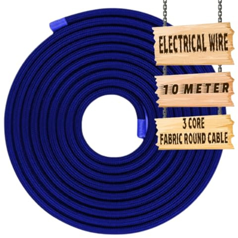 LEDSone 10 Meter Vintage 3 Core Round Electrical Cable Fabric Covered Wire Italian Braided 0.75mm Braided Lamp Wire Twin and Earth Cord PVC Flexible Wire for Lighting Other Appliances