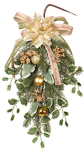 50cm Grande Corona de Navidad Decoraciones para Puerta Principal con Bayas Doradas de Flores de Navidad y Arco Corona de lágrima Artificial para Ventana Chimenea Pared decoración del hogar