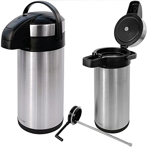 2L/3L/5L Stainless Steel Insulated Vacuum Airpot Flask with Pump Action, Thermal Carafe for Hot or Cold Drinks (5 Liters - Thermal Fask)
