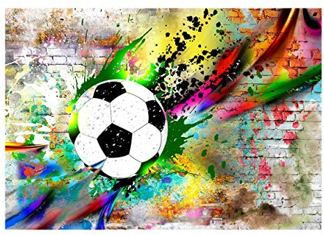 decomonkey Premium Fototapete Graffiti Fußball 350x256 cm XL Tapete Fototapeten Vlies Tapeten Vliestapete Wandtapete moderne Wandbild Wand Schlafzimmer Wohnzimmer Ziegel Jugendzimmer Ball