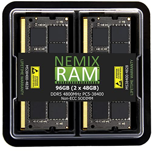 NEMIX RAM Memorycity Lot de 2 barrettes de mémoire SODIMM DDR5 4800 MHz PC5-38400 2Rx8 1,1 V CL40 262 broches non ECC sans tampon pour ordinateur portable 96 Go (2 x 48 Go)
