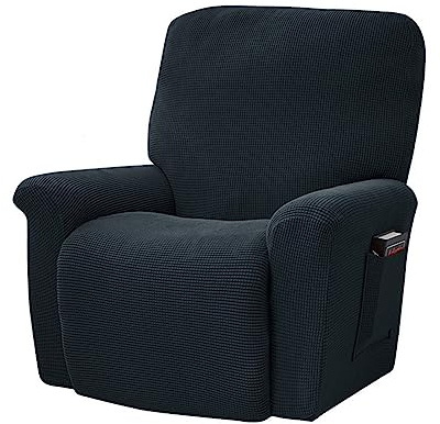 FANSU Stretchhusse für Relaxsessel Sesselbezug, 1 Sitzer Sesselschoner für Recliner Stuhl Sessel, Einfarbig Jacquard Stretch Sofabezug, Dick Elastisch Bezug für Fernsehsessel Liege (Schwarz)