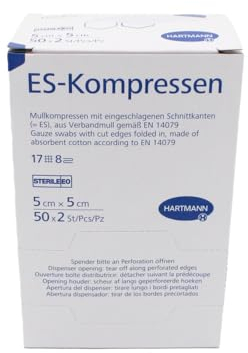 Hartmann ES Mullkompressen steril 5 x 5 cm, 17-fädig, 8-fach, Art. 4019000 (1 Karton = 32 Pack à 50 x 2 Stück)