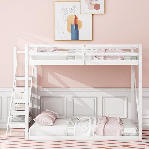 Hochbett 140x200 mit Schreibtisch und Sofa, Massivholz Etagenbett mit Sicherheitsleiter und Lattenrost, ideal für Kinder, Jugendliche und Erwachsene, schwarz oder weiß