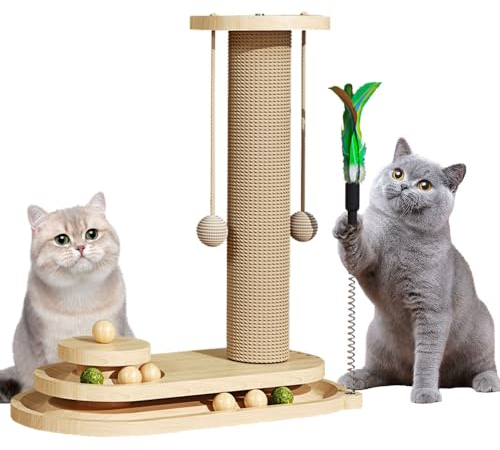 Anyingkai Interaktives Katzenspielzeug Aus Holz,4 in 1 Hölzernes Katzenspielzeug,Holzkugel-Katzenkarussell,Intelligenzspielzeug für Katzen Holz,Wooden Cat Toy (2, B)