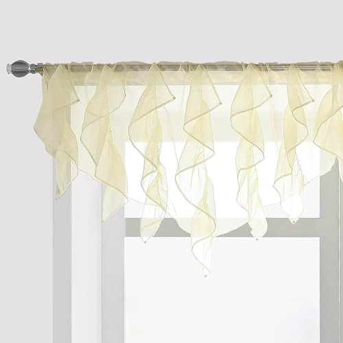 PearAge Tende semi-trasparenti in voile con volant, per cucina, soggiorno, stile shabby chic, con volant, per camera da letto di ragazze e figlie, mantovana per finestra, 132 x 66 cm (beige-triangolo)