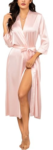 Ekouaer Dammorgonrock, lång, badrock, kimono, enfärgad sovrock, ROSA, XXL