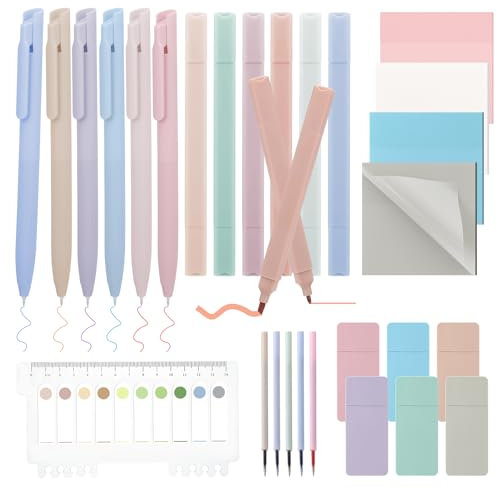 patinadrift Textmarker Pastell Aesthetic Gelstifte mit Ersatzminen 0,5 mm, Korrekturroller, Haftnotizen und Index Tabs Aesthetic Stuff Set für Schule Büro Zuhause