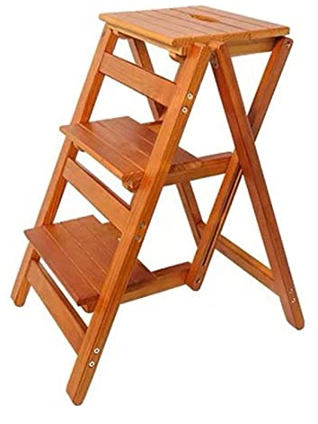 SORVA Escabeau en Bois Dur pour Adultes, 3 marches, échelle multifonctionnelle, Chaise Pliante en Bois, escabeau pour Plantes, Support pour Plantes (Marron)