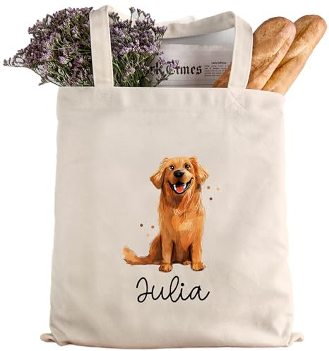 kleinebuchstaben Personalisierte Baumwolltasche Stofftasche mit Wunschname - Kinder Beutel Jutetasche Kindertasche & Wunschname - Wechselwäsche - Tragetasche Jutebeutel (Hund Golden Retriever)