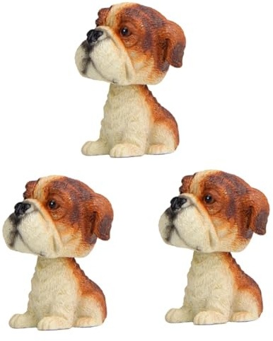 BCOATH 3pcs Realistic Waffle Doggy Car Ornament Nodding Pug Puppy Car Decor for Dog Lovers