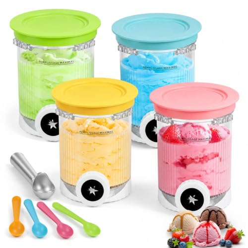 4 Pcs Ice Cream Pints and Lids, Ice Cream Tubs, Compatible with Nia NC701UK NC700UK NC701 Series Scoop & Swirl Soft Serve Makers,16oz Creami Tubs Containers Set, BPA Free and Dishwasher