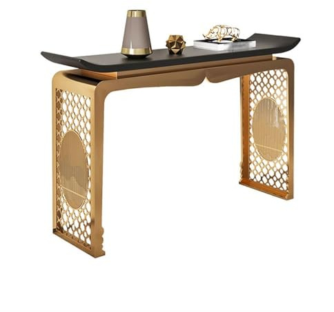 Table console moderne avec base dorée pour entrée, salon, canapé étroit pour couloir, foyer, petite table d'appoint pour couloir, mobilier élégant pour décoration d'intérieur