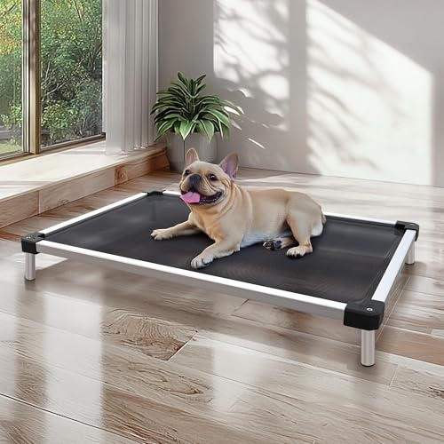 FXW TitanNest Chew-Proof Elevated Dog Bed, Raised Cot for Indoor/Outdoor/Camping Use, Durable & Waterproof Cooling Pet Bed for Small Dogs, 88.7cm L x 55.8cm W x 11.4cm H, Black