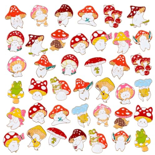 Lot de 40 broches de Noël en forme de champignon en émail pour sac à dos, vestes, vêtements, chapeaux, petits, métal, ambre